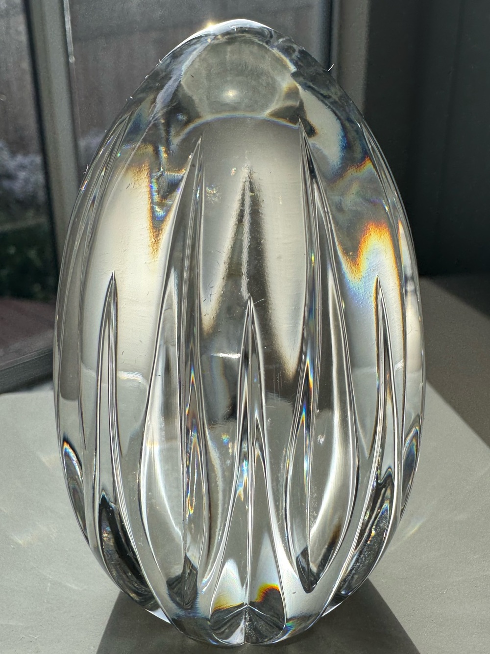 Rogaska Crystal Egg Paperweight Signed Prism Cut Lead Crystal 3.5” Slovenia
